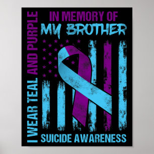 Blauwgroen Paarse ribbon Suicide Awareness Flag Br Poster