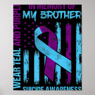 Blauwgroen Paarse ribbon Suicide Awareness Flag Br Poster
