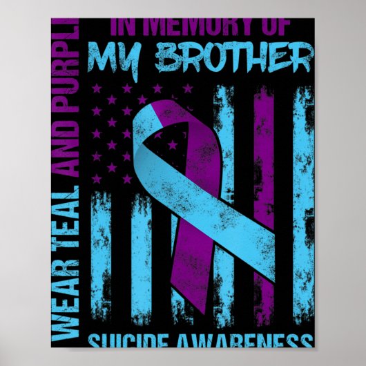 Blauwgroen Paarse ribbon Suicide Awareness Flag Br Poster (Voorkant)