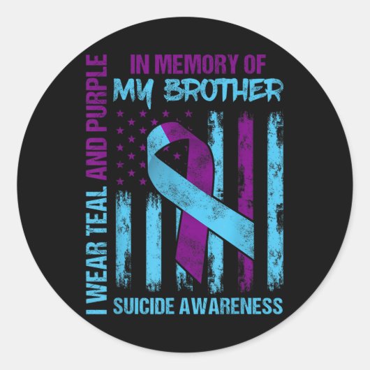 Blauwgroen Paarse ribbon Suicide Awareness Flag Br Ronde Sticker (Voorkant)