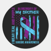 Blauwgroen Paarse ribbon Suicide Awareness Flag Br Ronde Sticker (Voorkant)