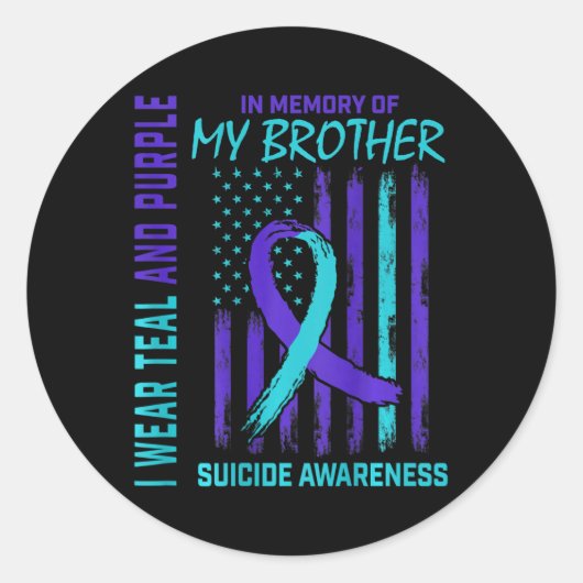 Blauwgroen Paarse ribbon Suicide Awareness Flag Br Ronde Sticker (Voorkant)