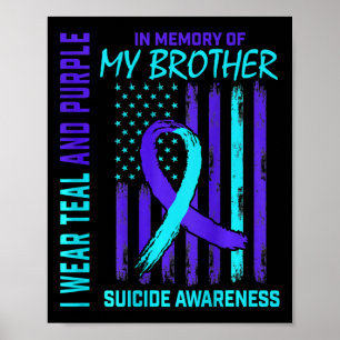 Blauwgroen Paarse Ribbon Suicide Awareness Flag I  Poster