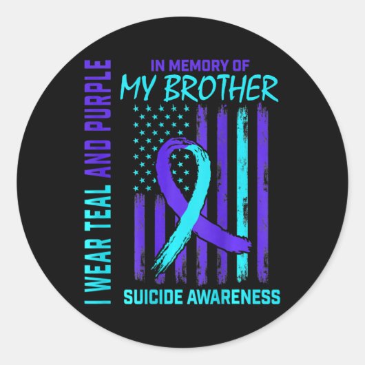 Blauwgroen Paarse Ribbon Suicide Awareness Flag I  Ronde Sticker (Voorkant)