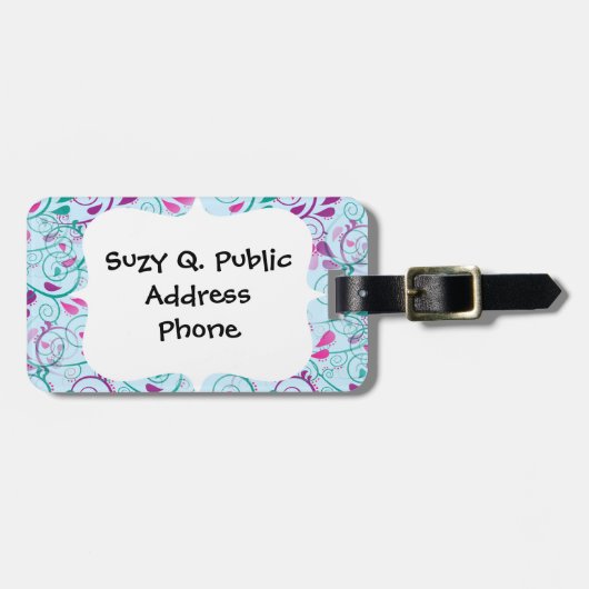 Blauwgroen Paarse roze vlinderbloemigen op blauw Bagagelabel (Voorkant horizontaal)