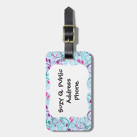 Blauwgroen Paarse roze vlinderbloemigen op blauw Bagagelabel (Voorkant verticaal)