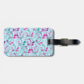 Blauwgroen Paarse roze vlinderbloemigen op blauw Bagagelabel (Achterkant horizontaal)