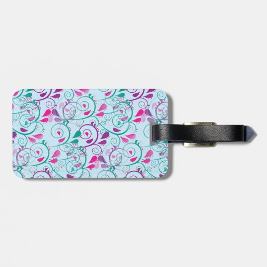 Blauwgroen Paarse roze vlinderbloemigen op blauw Bagagelabel (Achterkant horizontaal)