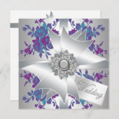 Blauwgroen Paarse Rozen bruiloft Kaart (Voorkant / Achterkant)