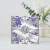 Blauwgroen Paarse Rozen bruiloft Kaart (Staand voorkant)