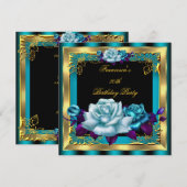 Blauwgroen Paarse Rozen Gold Elegant Womans Birthd Kaart (Voorkant / Achterkant)