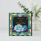 Blauwgroen Paarse Rozen Gold Elegant Womans Birthd Kaart (Staand voorkant)