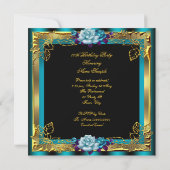 Blauwgroen Paarse Rozen Gold Elegant Womans Birthd Kaart (Achterkant)