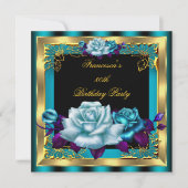 Blauwgroen Paarse Rozen Gold Elegant Womans Birthd Kaart (Voorkant)