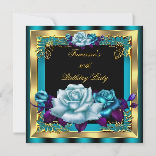 Blauwgroen Paarse Rozen Gold Elegant Womans Birthd Kaart (Voorkant)