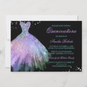 Blauwgroen Paarse Sparkle Dress Quinceanera Invita Kaart (Voorkant)