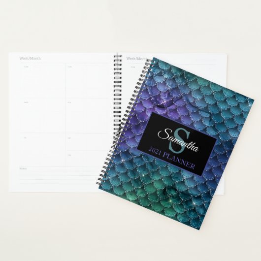 Blauwgroen Paarse Sparkle Zeemeermin Schalen Monog Planner (Display)