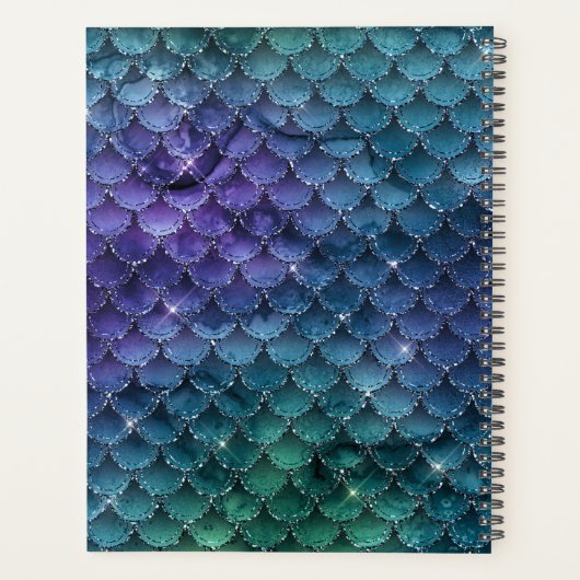 Blauwgroen Paarse Sparkle Zeemeermin Schalen Monog Planner (Achterkant)