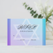 Blauwgroen Paarse ster David Bat Mitzvah RSVP (Staand voorkant)