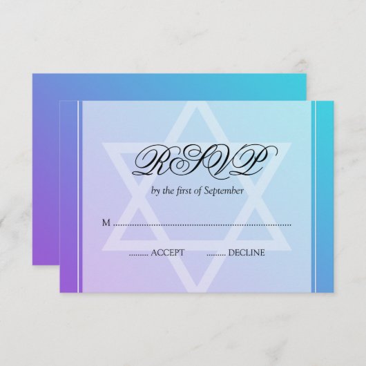 Blauwgroen Paarse ster David Bat Mitzvah RSVP (Voorkant / Achterkant)