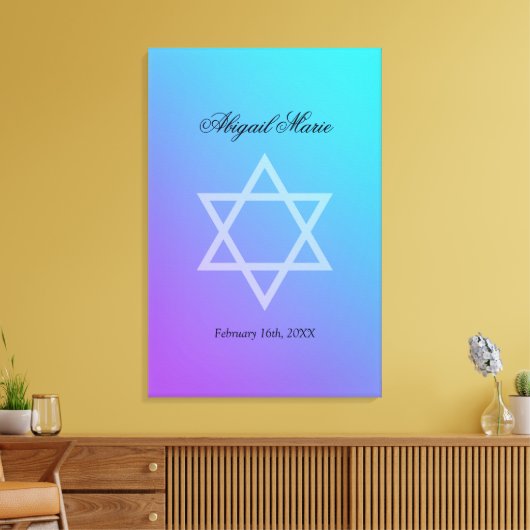 Blauwgroen Paarse ster van David Bat Mitzvah Inlog Canvas Afdruk (Insitu (Woonkamer))