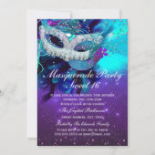 Blauwgroen Paarse vetmester Masquerade Invitation Kaart (Voorkant)