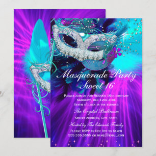 Blauwgroen Paarse vetmether Mask Masquerade Party Kaart