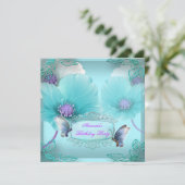 Blauwgroen Paarse vlinder Birthday Party Women Gir Kaart (Staand voorkant)