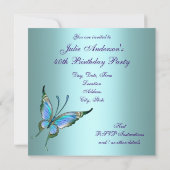 Blauwgroen Paarse Vlinder Elegant 40ste Verjaardag Kaart (Achterkant)