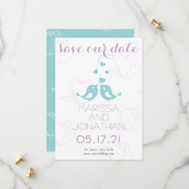Blauwgroen/Paarse vogels Sla de datumkaart op Save The Date