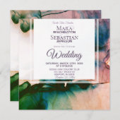 ~ Blauwgroen Paarse Waterverf Elegant AR17 Wedding Kaart (Voorkant / Achterkant)