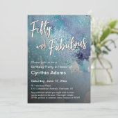 Blauwgroen Paarse Waterverf Glitter Vijftig en Fab Kaart (Staand voorkant)