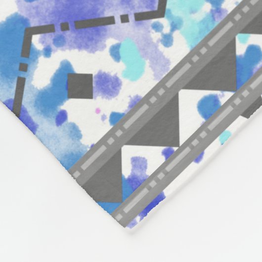 Blauwgroen & Paarse Waterverf Grijs Aztec Patroon  Fleece Deken (Hoek)