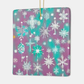 Blauwgroen Paarse Waterverf Snowflakes Keramisch Ornament (Links)
