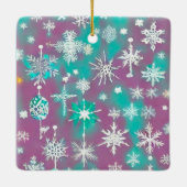Blauwgroen Paarse Waterverf Snowflakes Keramisch Ornament (Achterkant)