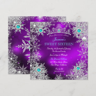 Blauwgroen Paarse winter Wonderland Sweet 16 Snowf Kaart