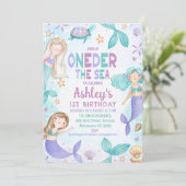 Blauwgroen Paarse Zeemeerminnen Oneder het Zee 1e Kaart (Staand voorkant)