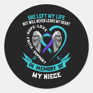 Blauwgroen Paarse zelfmoordbewustzijn Ribbon Niece Ronde Sticker