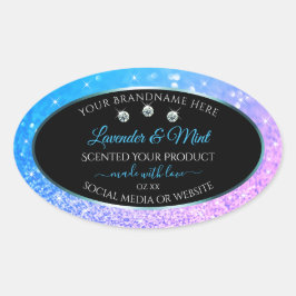 Blauwgroen Paarse zwarte Glitter-etiketten diamant Ovale Sticker