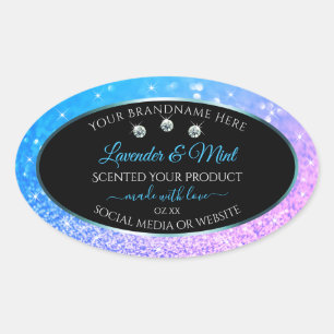 Blauwgroen Paarse zwarte Glitter-etiketten diamant Ovale Sticker