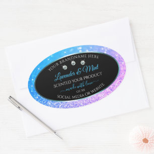Blauwgroen Paarse zwarte Glitter-etiketten diamant Ovale Sticker