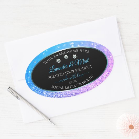 Blauwgroen Paarse zwarte Glitter-etiketten diamant Ovale Sticker (Envelop)