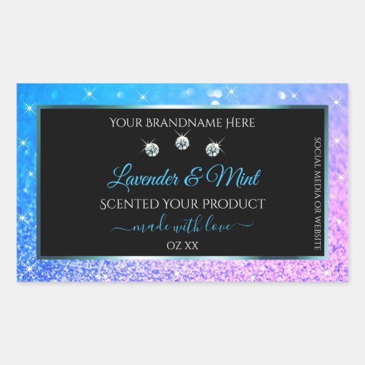 Blauwgroen Paarse zwarte Glitter-etiketten diamant Rechthoekige Sticker (Voorkant)