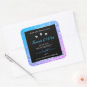 Blauwgroen Paarse zwarte Glitter-etiketten diamant Vierkante Sticker (Envelop)