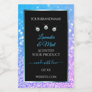 Blauwgroen Paarse zwarte Glitter-etiketten diamant Voedselcontainer Etiket