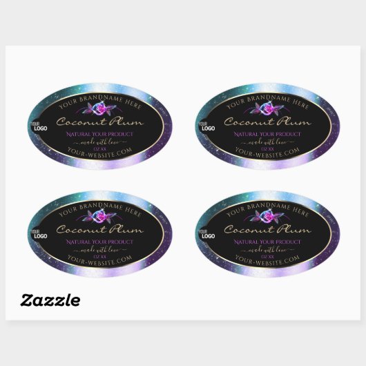Blauwgroen Paarse zwarte Glitter-productlabels met Ovale Sticker (Vel)