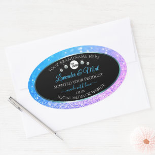 Blauwgroen Paarse zwarte Glitter-productlabels met Ovale Sticker