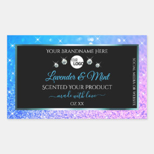 Blauwgroen Paarse zwarte Glitter-productlabels met Rechthoekige Sticker