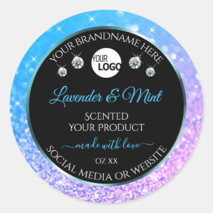 Blauwgroen Paarse zwarte Glitter-productlabels met Ronde Sticker