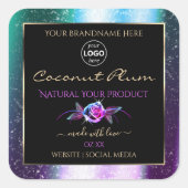 Blauwgroen Paarse zwarte Glitter-productlabels met Vierkante Sticker (Voorkant)